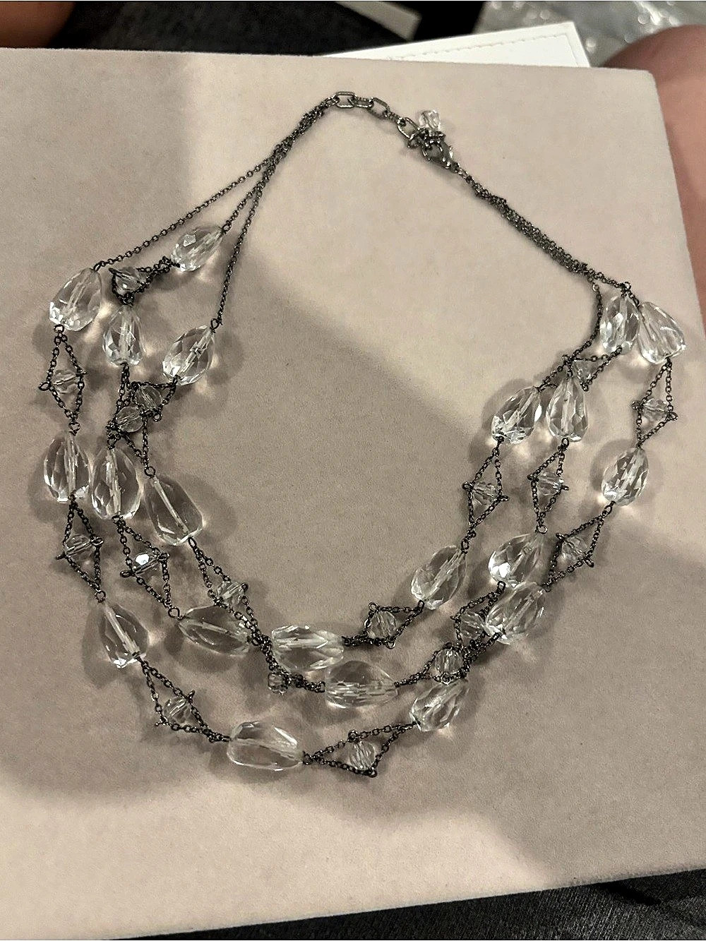 Layered Crystal Statement Necklace in Clear & Silver